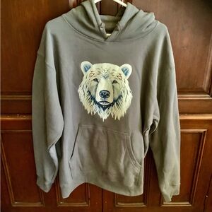 Men's Large Hoodie with Spirit Bear Graphic - Charcoal Grey